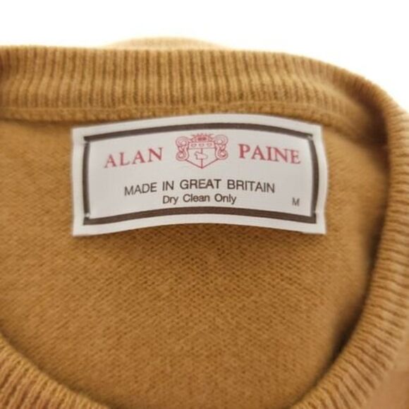 Alan Paine Mens Medium Mustard Long Sleeve Pullover Lamb Wool Crew Neck Sweater - Picture 9 of 9